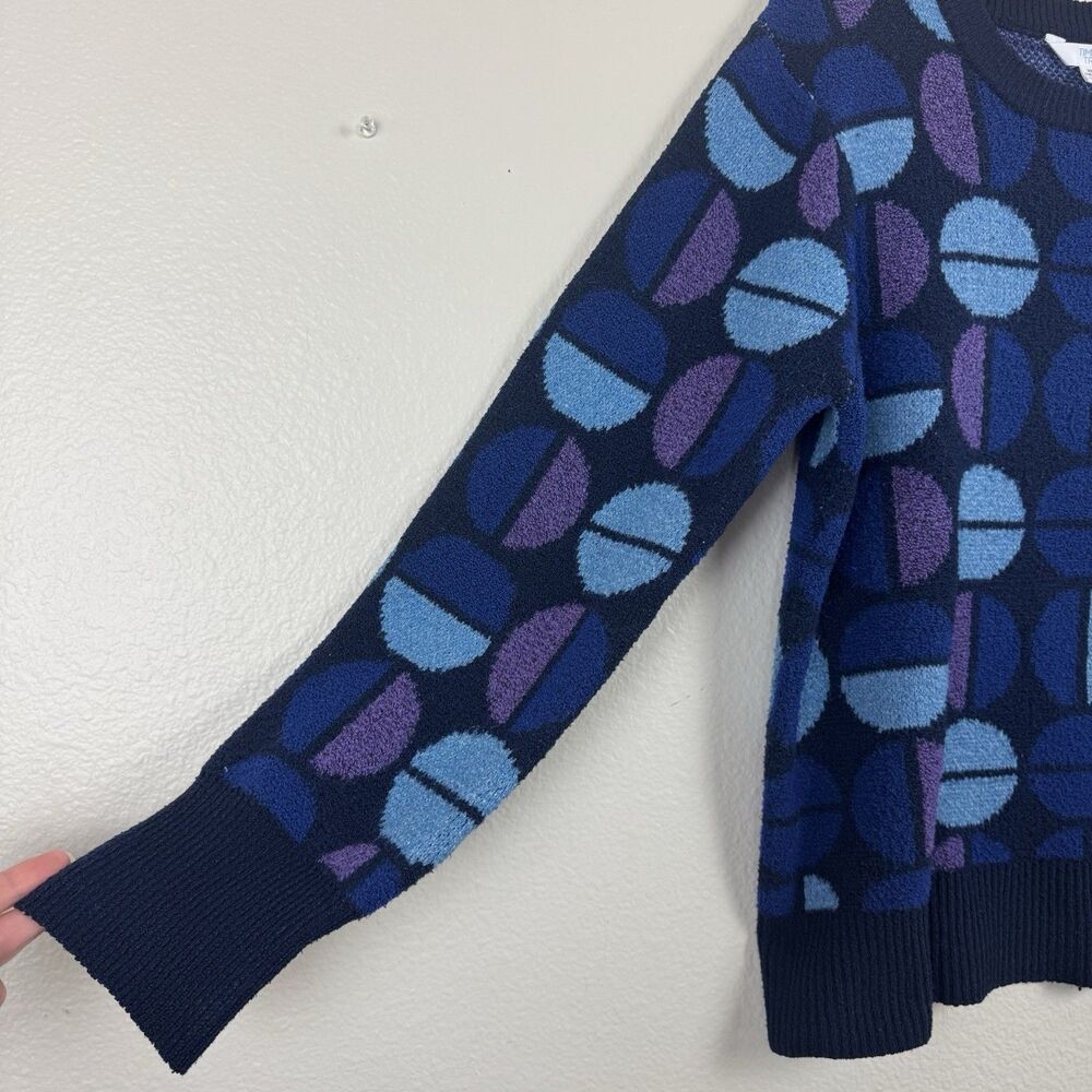 Time And Tru Intarsia Pullover Knit Sweater Blue Lagoon Geometric Retro XL 16-18 - Picture 5 of 12